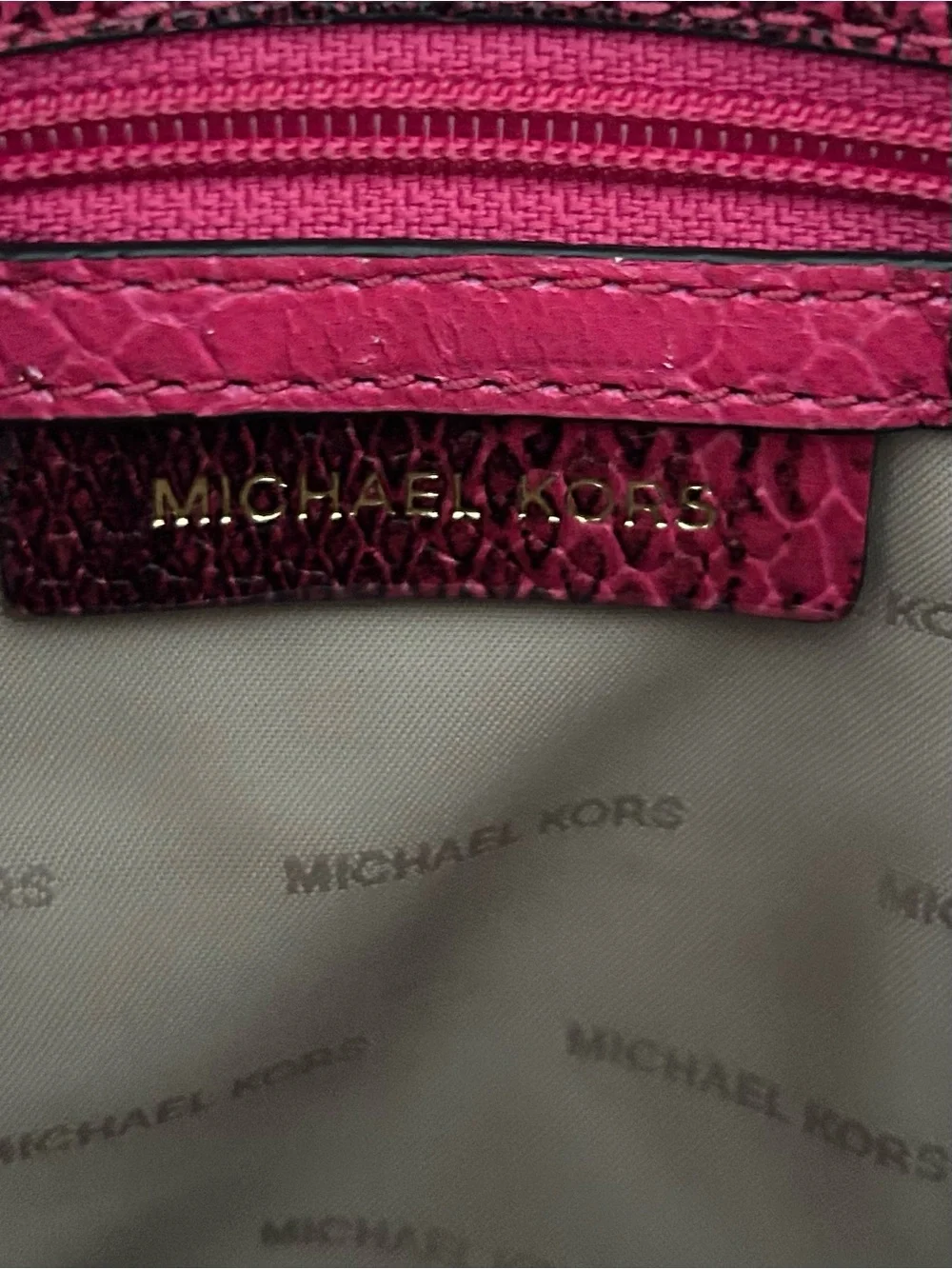 Michael Kors Pink Python Embossed Leather Envelope Crossbody Clutch Chain Bag